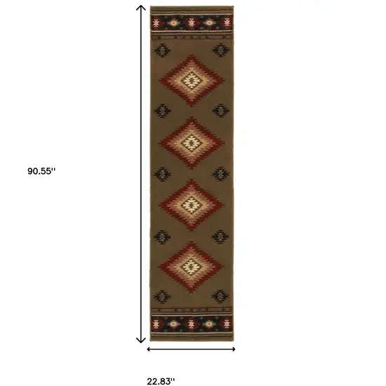 Green Southwestern Power Loom Stain Resistant Runner Rug Photo 4