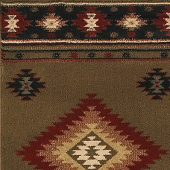 Green Southwestern Power Loom Stain Resistant Runner Rug Photo 3