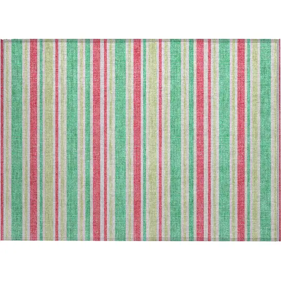 Green Striped Washable Non Skid Indoor Outdoor Area Rug Photo 2