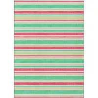 Photo of Green Striped Washable Non Skid Indoor Outdoor Area Rug