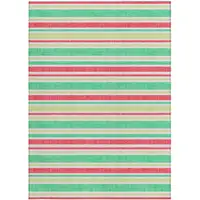 Photo of Green Striped Washable Non Skid Indoor Outdoor Area Rug