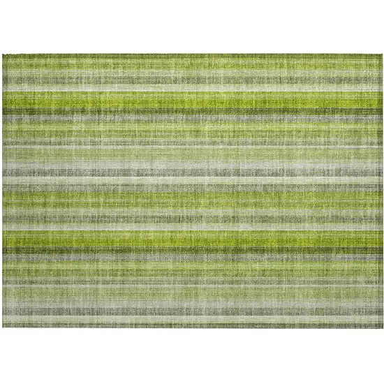 Green Striped Washable Non Skid Indoor Outdoor Area Rug Photo 2