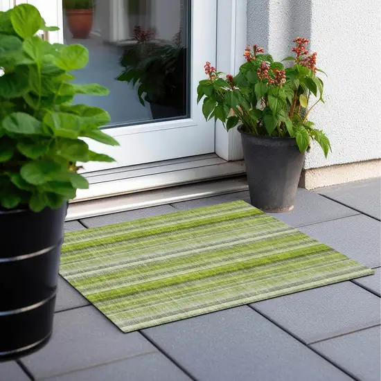 Green Striped Washable Non Skid Indoor Outdoor Area Rug Photo 8