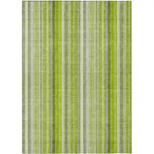 Photo of Green Striped Washable Non Skid Indoor Outdoor Area Rug