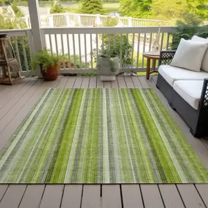 Photo of Green Striped Washable Non Skid Indoor Outdoor Area Rug