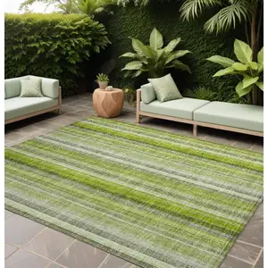 Photo of Green Striped Washable Non Skid Indoor Outdoor Area Rug