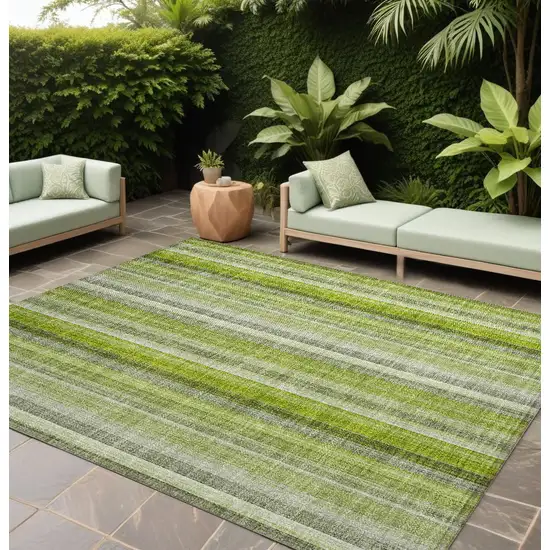 Green Striped Washable Non Skid Indoor Outdoor Area Rug Photo 1