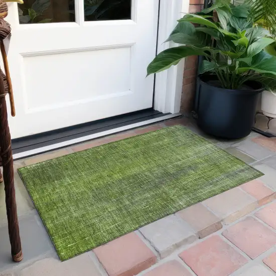 Green Striped Washable Non Skid Indoor Outdoor Area Rug Photo 9