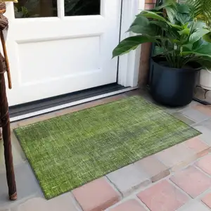 Photo of Green Striped Washable Non Skid Indoor Outdoor Area Rug