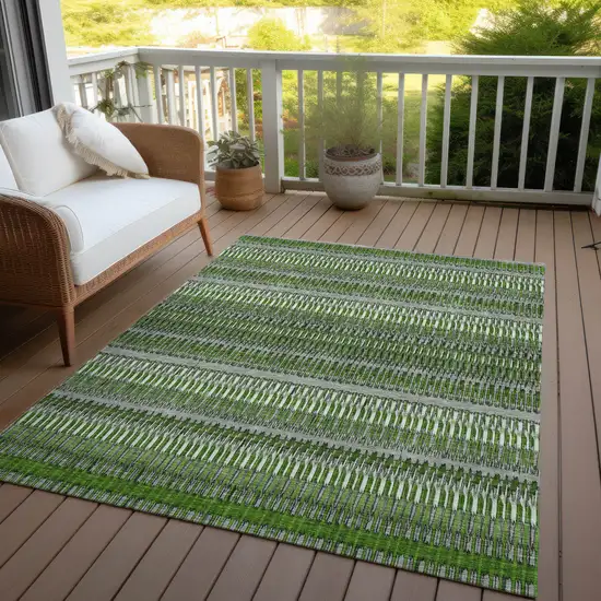 Green Striped Washable Non Skid Indoor Outdoor Area Rug Photo 9