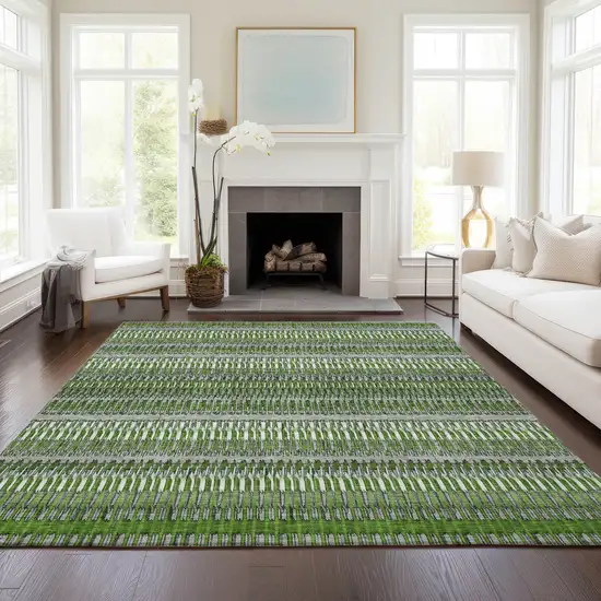 Green Striped Washable Non Skid Indoor Outdoor Area Rug Photo 7