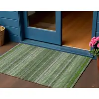 Photo of Green Striped Washable Non Skid Indoor Outdoor Area Rug