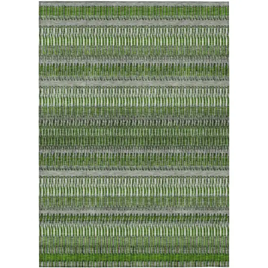 Green And Ivory Striped Washable Indoor Outdoor Area Rug Photo 2