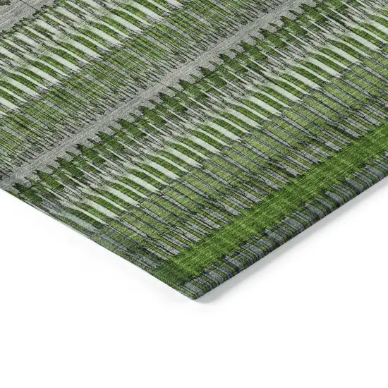 Green Striped Washable Non Skid Indoor Outdoor Area Rug Photo 4