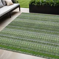 Photo of Green Striped Washable Non Skid Indoor Outdoor Area Rug