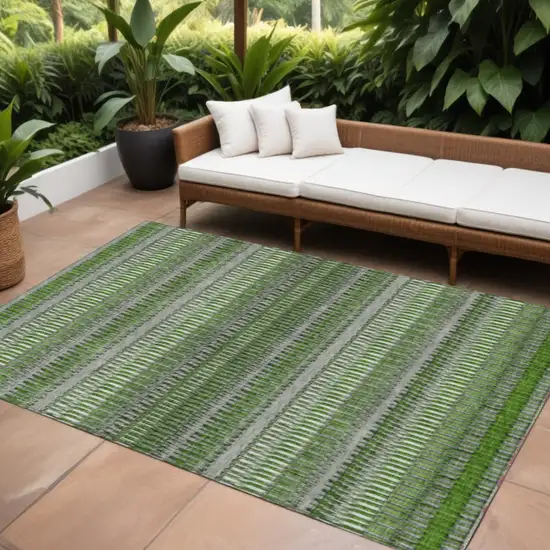 Green Striped Washable Non Skid Indoor Outdoor Area Rug Photo 1