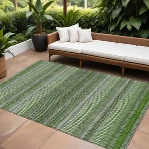 Photo of Green Striped Washable Non Skid Indoor Outdoor Area Rug