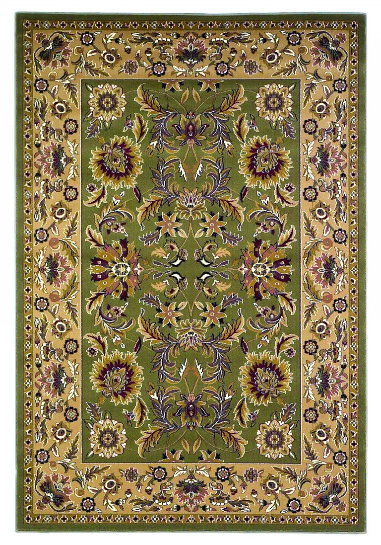 Green Taupe Machine Woven Floral Traditional Indoor Accent Rug Photo 1