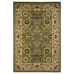 Photo of Green Taupe Machine Woven Floral Traditional Indoor Accent Rug