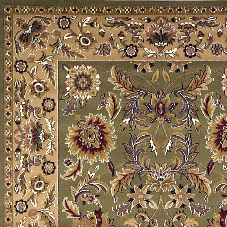 Green Taupe Machine Woven Floral Traditional Indoor Accent Rug Photo 3