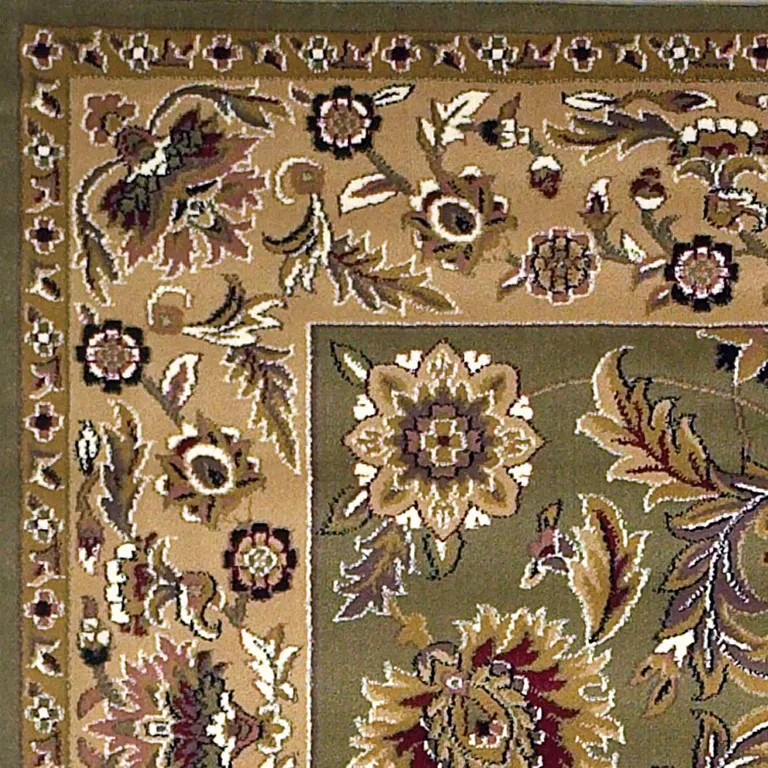 Green Taupe Machine Woven Floral Traditional Indoor Accent Rug Photo 2