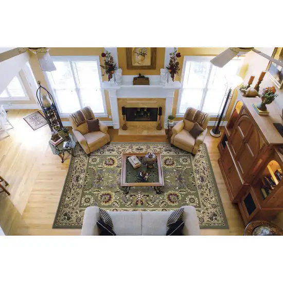 Green Taupe Machine Woven Floral Traditional Indoor Area Rug Photo 6