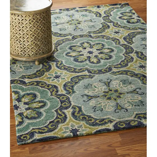 Green Wool Floral Hand Tufted Area Rug Photo 6