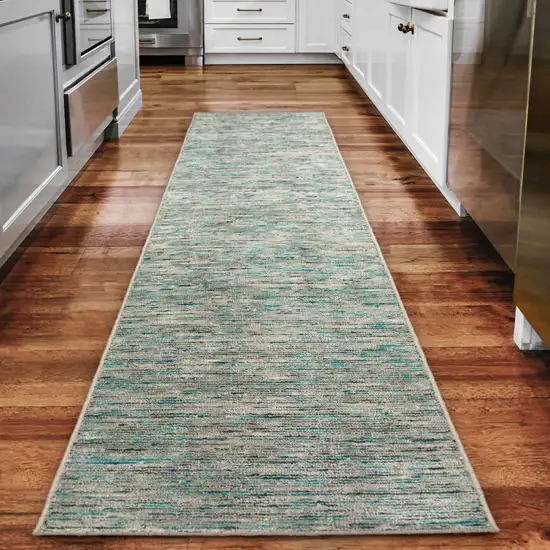 Green Wool Hand Loomed Runner Rug Photo 3