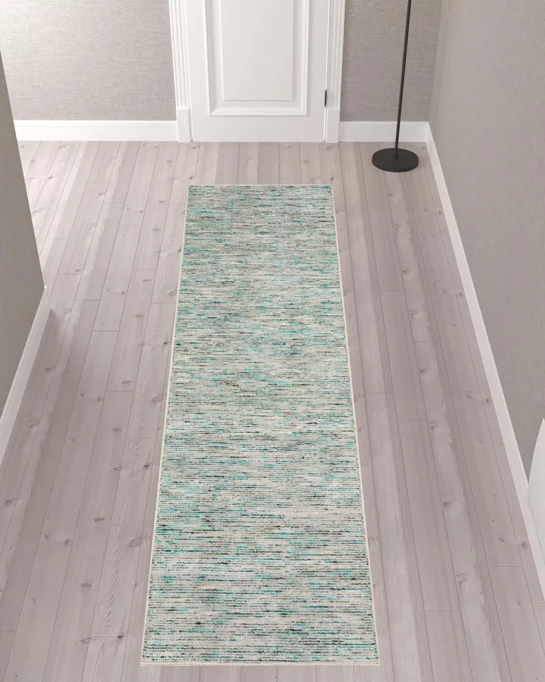 Green Wool Hand Loomed Runner Rug Photo 2