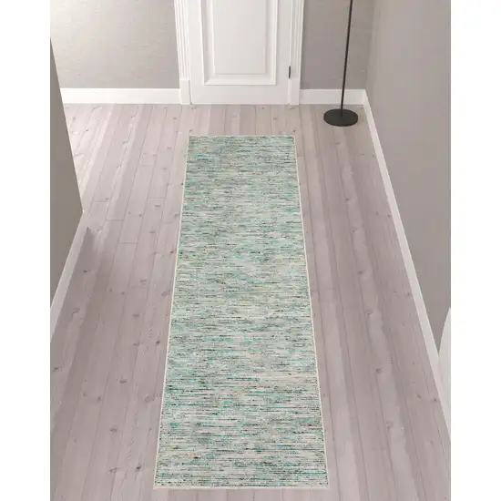 Green Wool Hand Loomed Runner Rug Photo 2