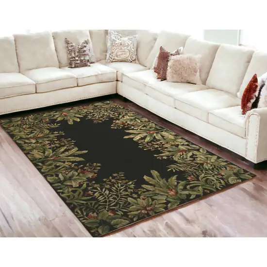 Green and Black Wool Tropical Floral Hand Tufted Area Rug Photo 1