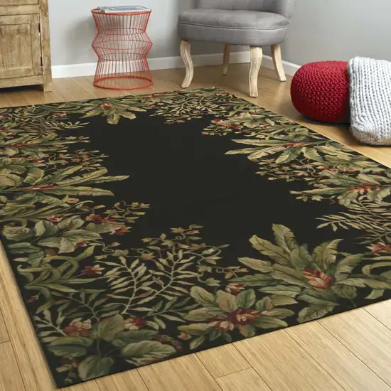 Green and Black Wool Tropical Floral Hand Tufted Area Rug Photo 4