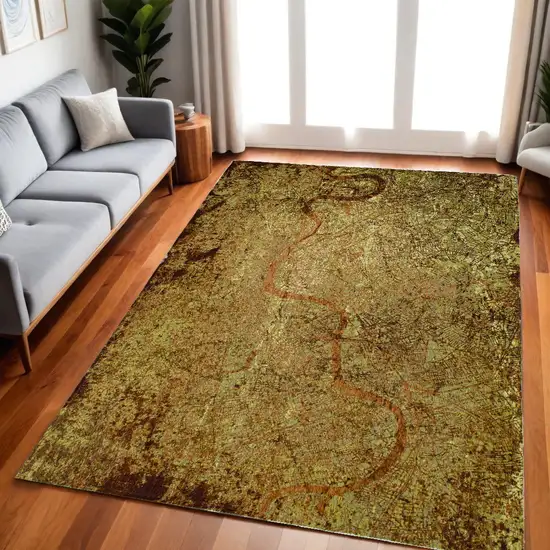 Green and Brown Abstract Non Skid Area Rug Photo 1