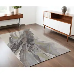 Photo of Green and Brown Abstract Power Loom Area Rug