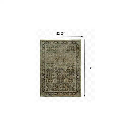 Green and Brown Floral Area Rug Photo 3