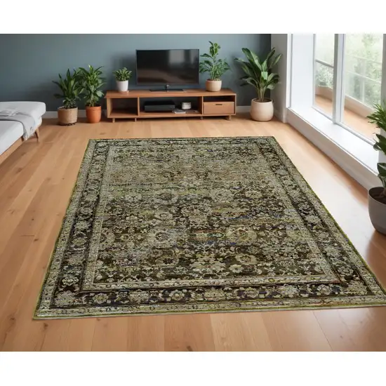 Green And Brown Floral Area Rug Photo 1