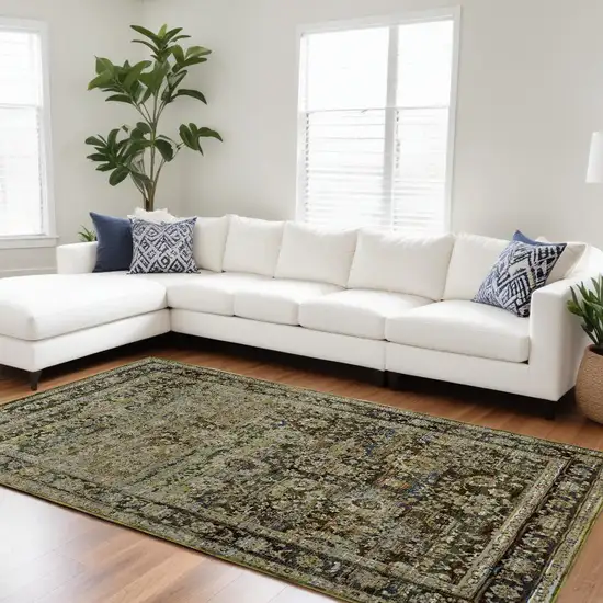 8'X10' Green And Brown Floral Area Rug Photo 1