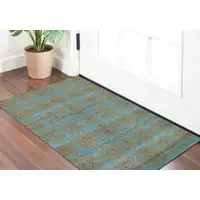 Photo of Green and Brown Floral Hand Knotted Worn Faded Area Rug