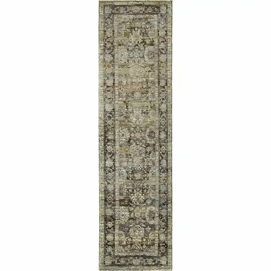 Green and Brown Floral Runner Rug Photo 6