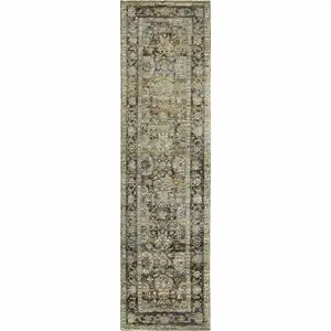 Photo of Green and Brown Floral Runner Rug