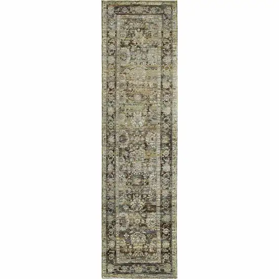 Green and Brown Floral Runner Rug Photo 1