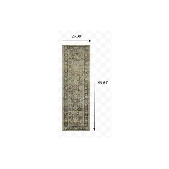 Green and Brown Floral Runner Rug Photo 3