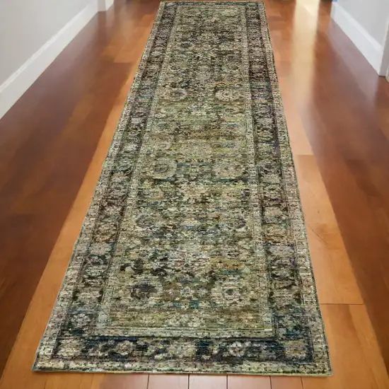 Green Power Loom Runner Rug Photo 1