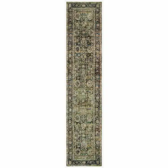 Green and Brown Floral Runner Rug Photo 1