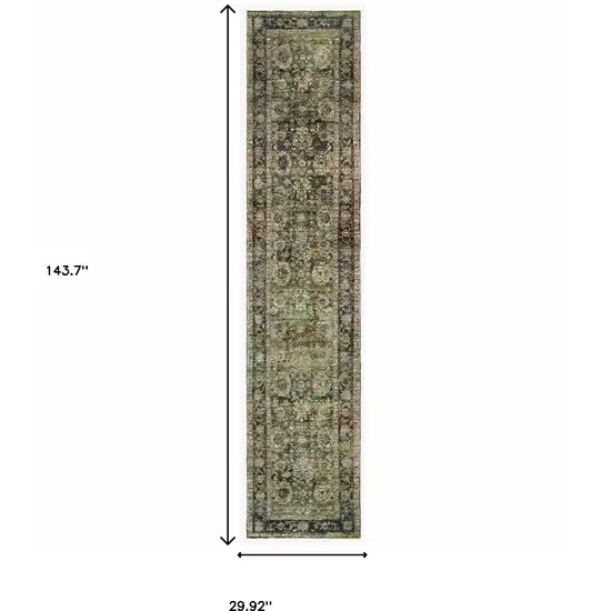 Green and Brown Floral Runner Rug Photo 6