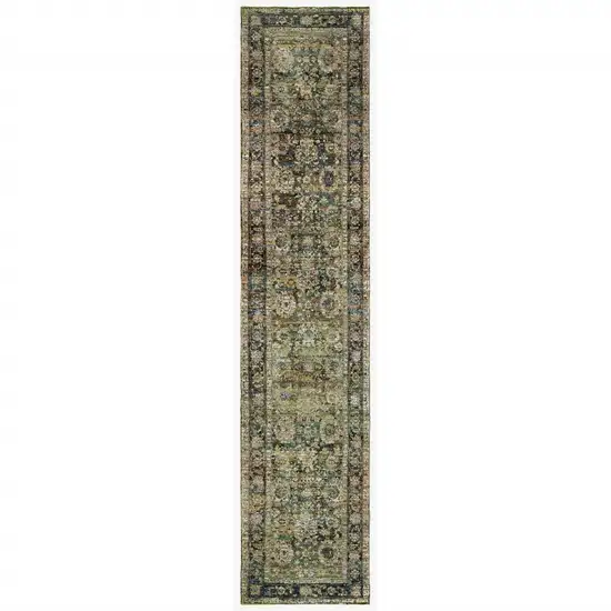 Green and Brown Floral Runner Rug Photo 5