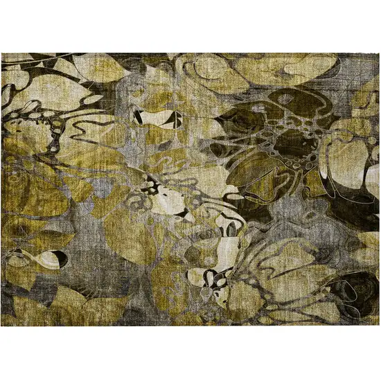 Green and Brown Floral Washable Non Skid Indoor Outdoor Area Rug Photo 2