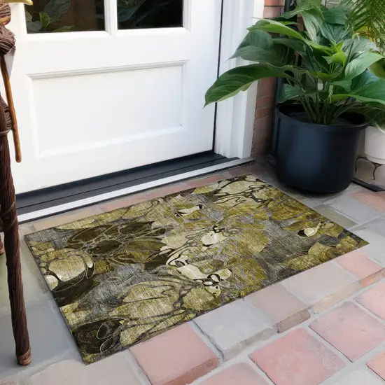 Green and Brown Abstract Washable Indoor Outdoor Area Rug Photo 8