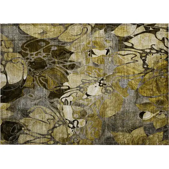 Green and Brown Abstract Washable Indoor Outdoor Area Rug Photo 2