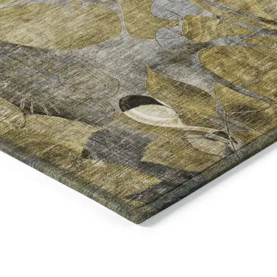 Green and Brown Abstract Washable Indoor Outdoor Area Rug Photo 6